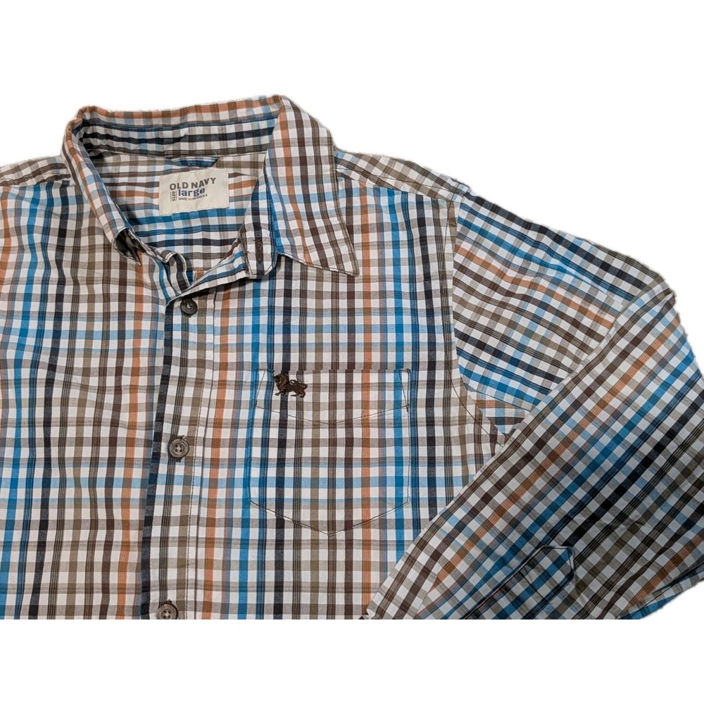 Youth Boys Old‎ Navy Long Sleeve Button Up Blue and Green Size Large